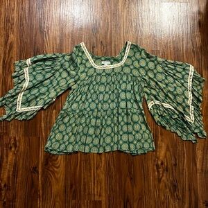 Anthro boho peasant blouse with bell sleeves